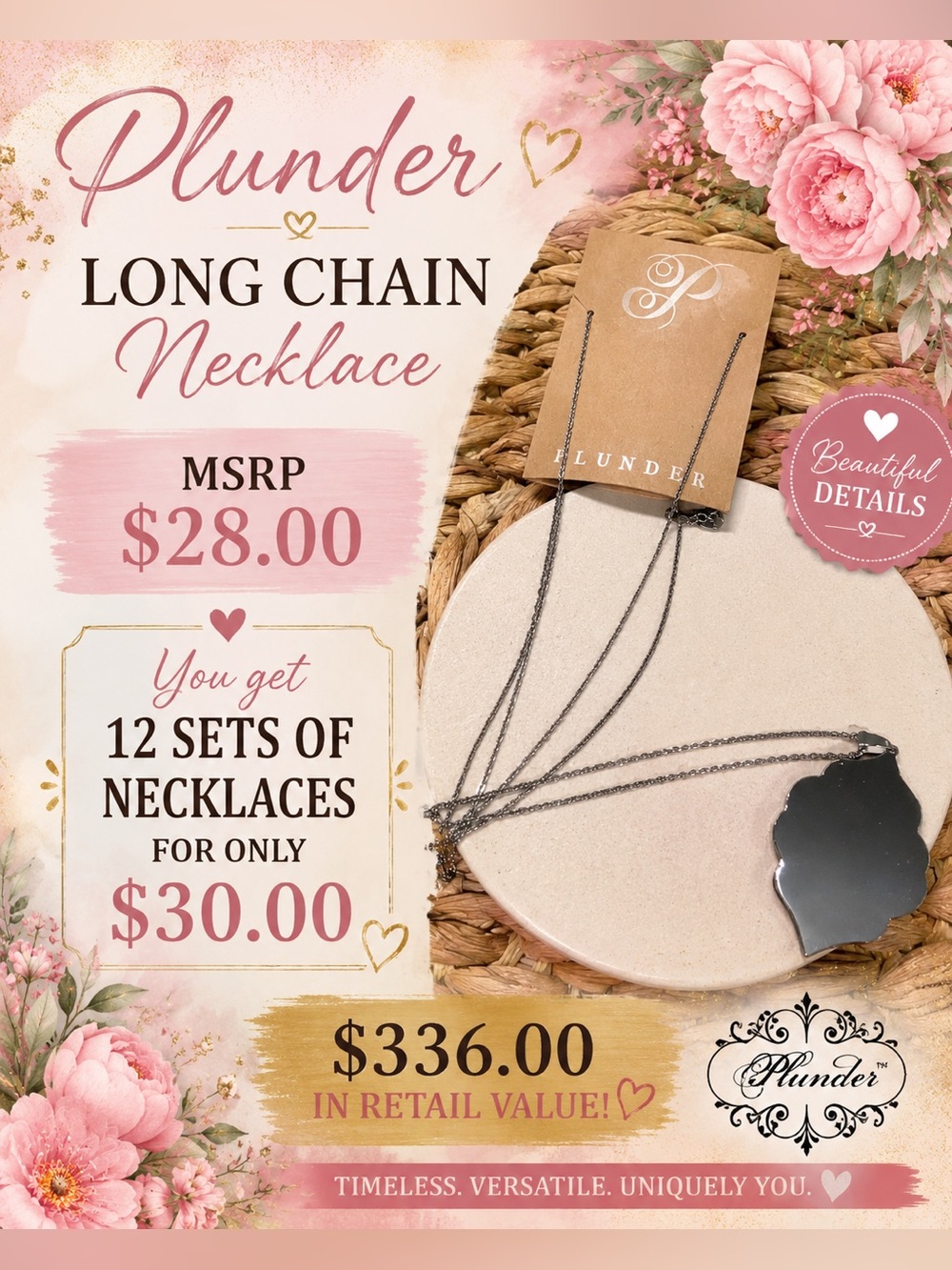 Plunder Long Chain Necklace - Silver Black